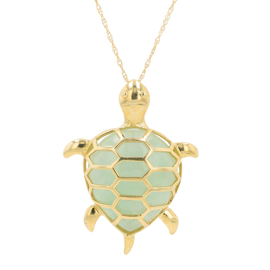 14K YG Jade Turtle Pendant