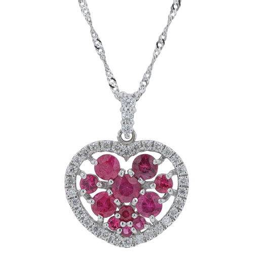 18K WG .94 CT Ruby Heart Pendant