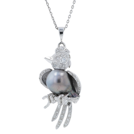 18K WG Tahitian Pearl Parrot Pendant