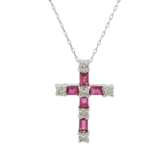 PT900 .50 CT Ruby Cross Pendant