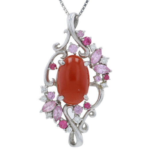 PT900/850 2.51 CT Coral & Gemstone Pendant