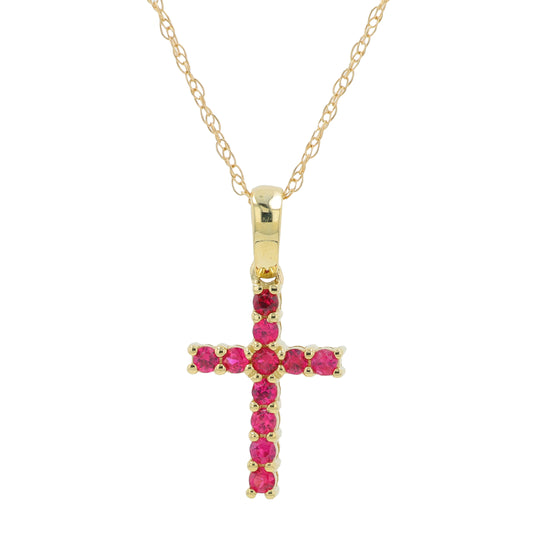 10K YG .18 CT Ruby Cross Pendant