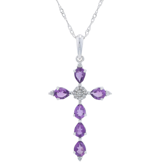10K WG Gemstone Cross Pendant<p><strong>More Colors Available</p></strong>