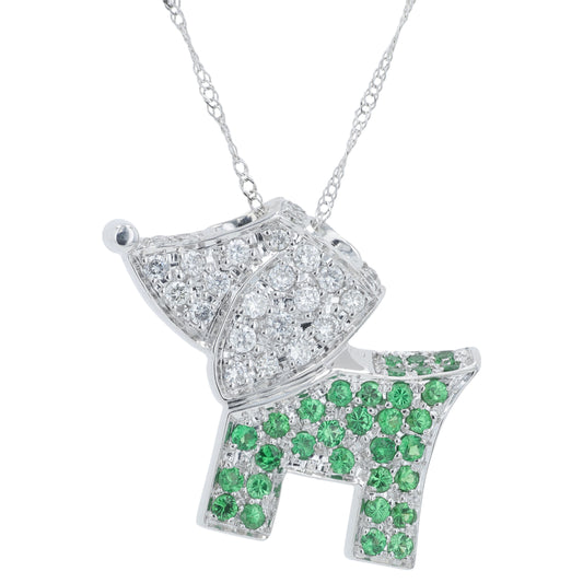 18K WG .51 CTW Green Garnet Dog Pendant