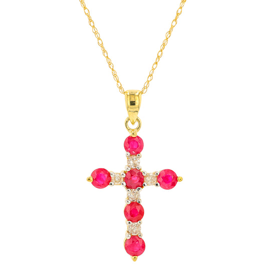 10K YG .85 CT Ruby Cross Pendant