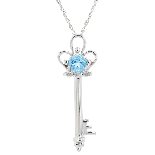 10K WG London Blue Topaz Key Pendant