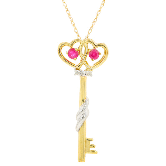 10K YG .12 CT Ruby Key Pendant