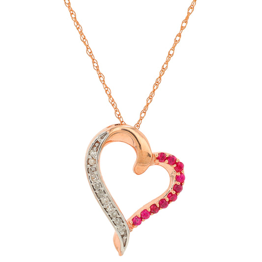 10K RG .20 CT Ruby Heart Pendant