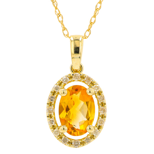 10K YG Citrine Halo Pendant
