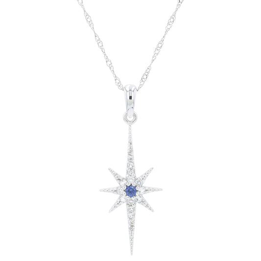 10K WG Created Blue & White Sapphire Star Pendant