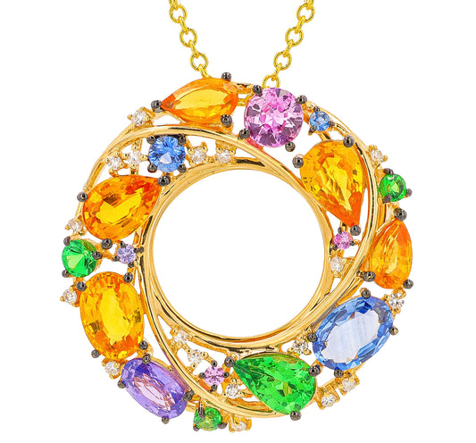 14K YG EFFY 3.96 Multicolor Sapphire Pendant