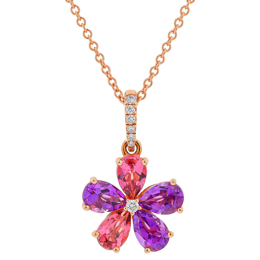 14K RG EFFY 1.90 CTW Amethyst & Pink Tourmaline Flower Pendant