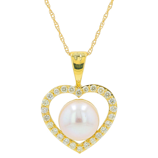 14K YG EFFY 8 MM Pearl Heart Pendant
