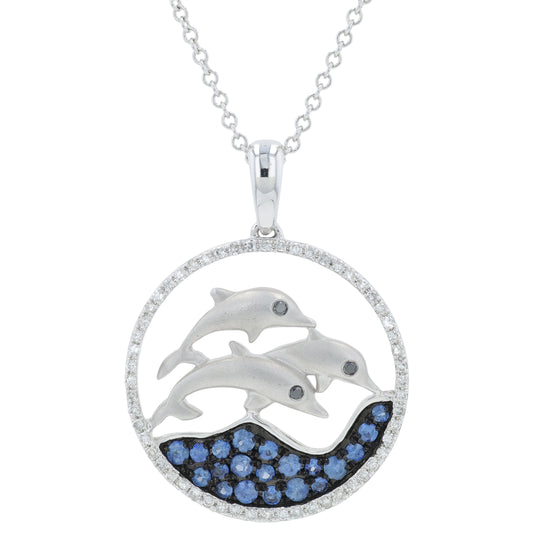 14K WG EFFY .44 CTW Ceylon Sapphire Dolphin Pendant