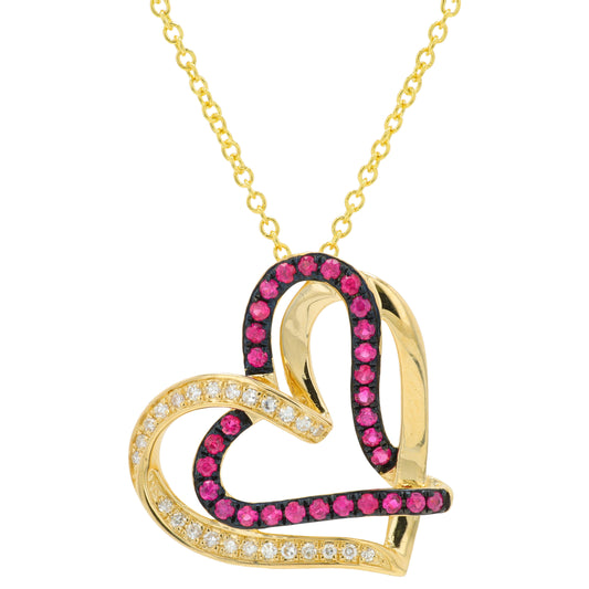 14K YG EFFY .23 CTW Ruby Heart Pendant