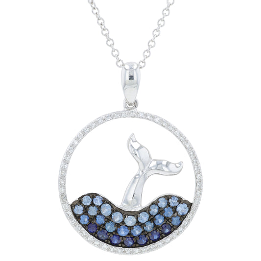 14K WG EFFY .63 CTW Sapphire Whale Tail Pendant