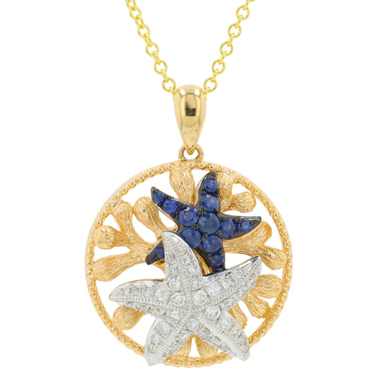 14K TT EFFY .32 CTW Sapphire Starfish Pendant
