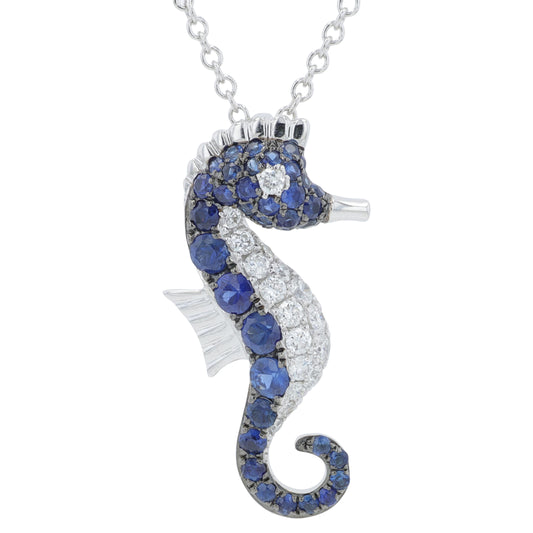 14K WG EFFY .59 CTW Sapphire Seahorse Pendant