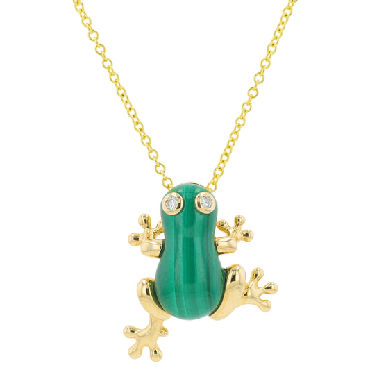 14K YG EFFY 4 CTW Malachite Frog Pendant