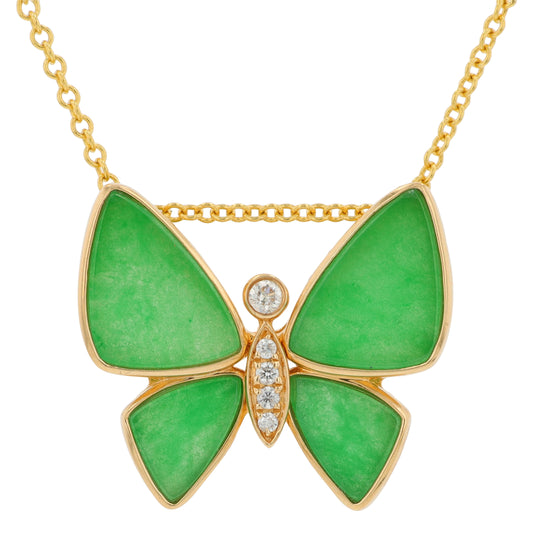 14K YG EFFY 3.35 CT Dyed Jade Butterfly Pendant
