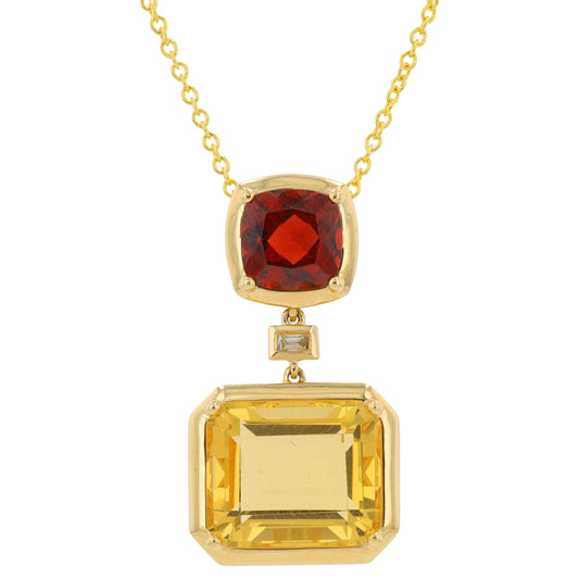 14K YG EFFY 10 CT Citrine & Garnet Pendant