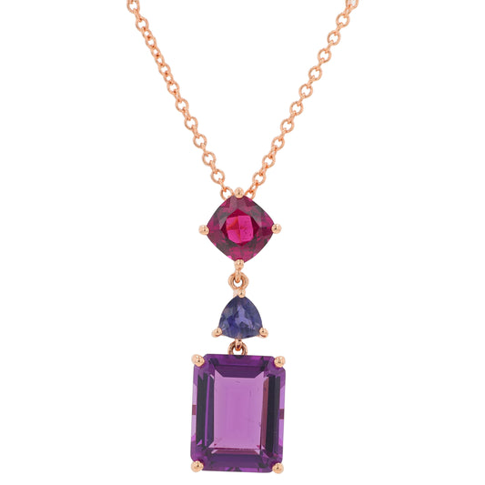 14K RG EFFY 3.60 CTW Amethyst, Rhodolite & Iolite Pendant