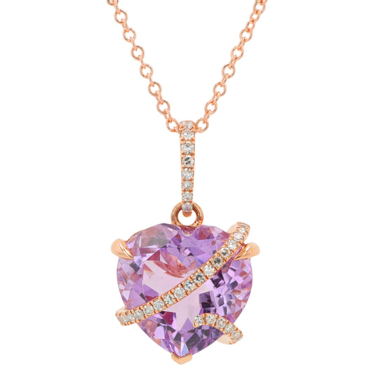 14K RG EFFY 5.50 CT Amethyst Heart Pendant