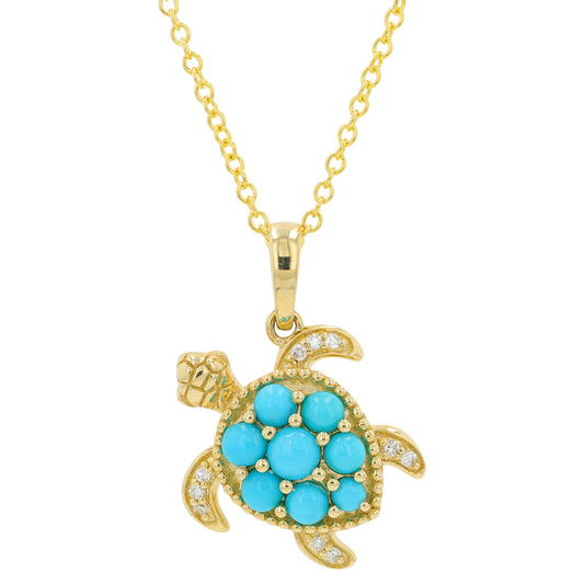14K YG EFFY .50 CT Turquoise Turtle Pendant
