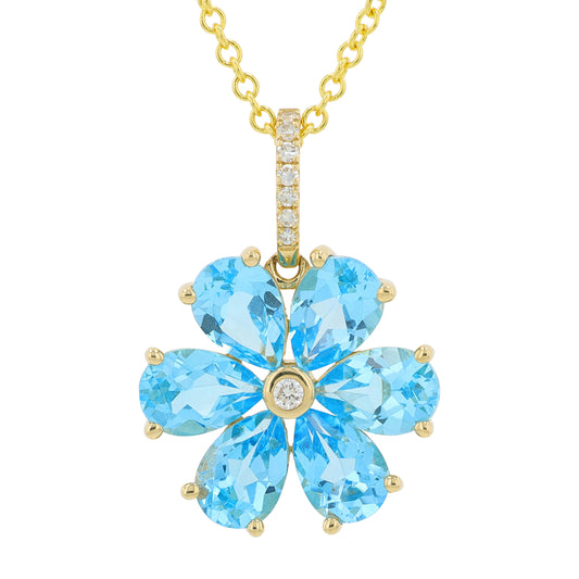 14K YG EFFY 2.80 CTW London Blue Topaz Flower Pendant