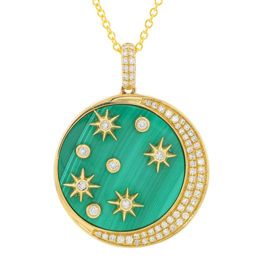 14K YG EFFY 8.60 CT Malachite Moon & Star Pendant