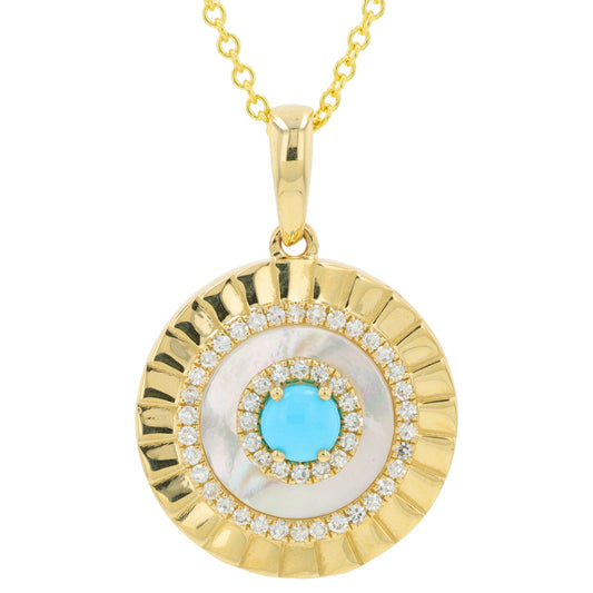 14K YG EFFY Turquoise & Mother of Pearl Pendant