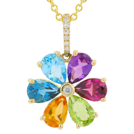 14K YG EFFY 2.50 CTW Multicolor Flower Pendant