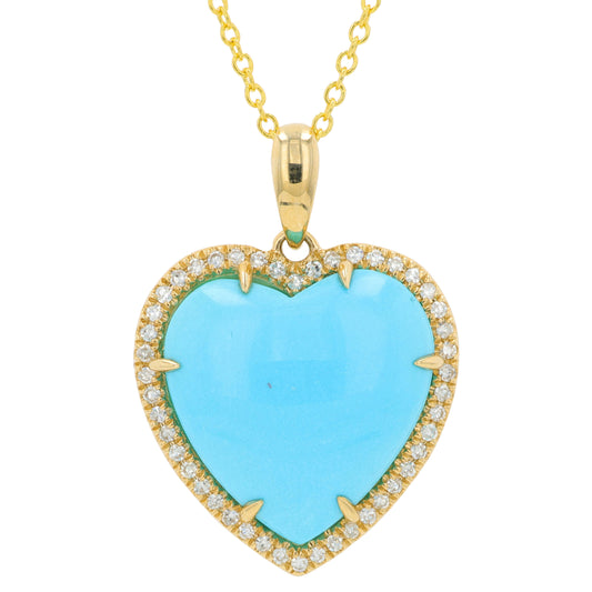 14K YG EFFY 5.20 CT Turquoise Heart Pendant