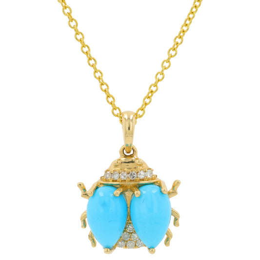 14K YG EFFY 1.30 CT Turquoise Beetle Pendant