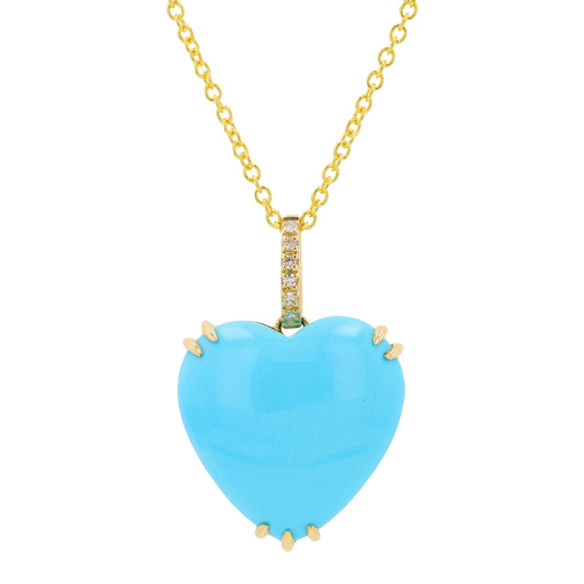 14K EFFY YG 5.20 CT Turquoise Heart Pendant