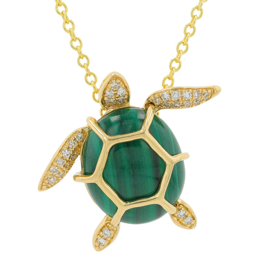14K YG EFFY 3.30 CTW Malachite Turtle Pendant