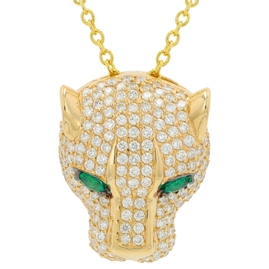 14K EFFY YG .27 CT Emerald Panther Head Pendant