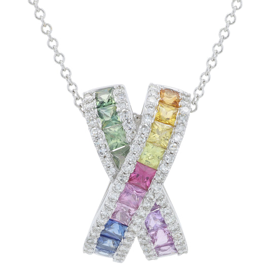 14K WG EFFY 1.88 CTW Multi Sapphire 'X' Pendant