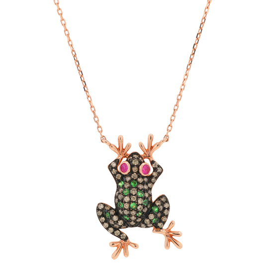 14K RG EFFY .11 CTW Ruby & Tsavorite Frog Pendant