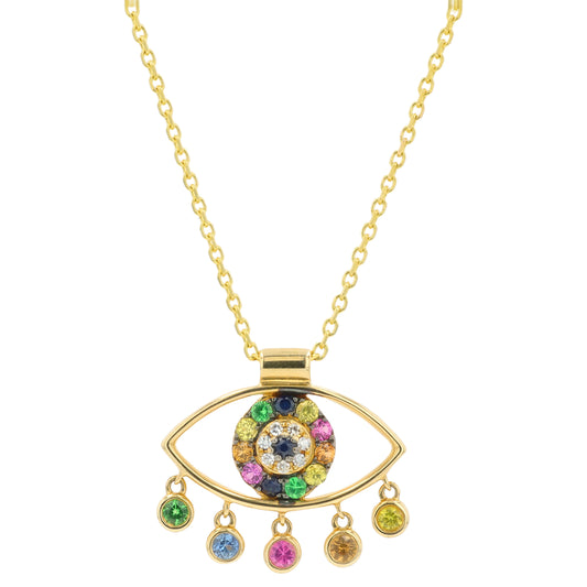 14K YG EFFY .34 CTW Multi Sapphire Evil Eye Pendant