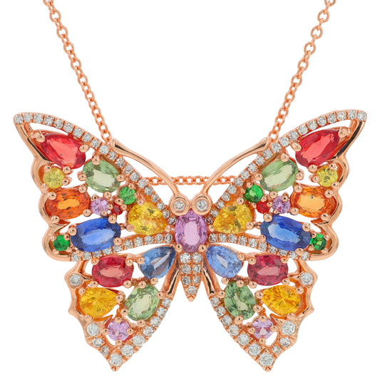 14K RG EFFY 4.80 CTW Multi Sapphire Butterfly Pendant