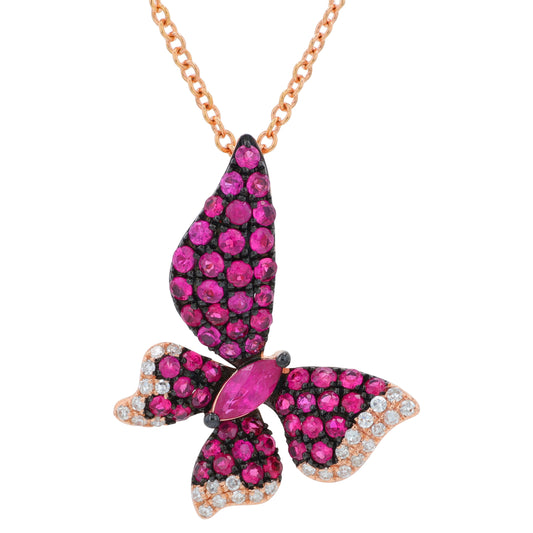 14K RG EFFY .69 CTW Ruby Butterfly Necklace