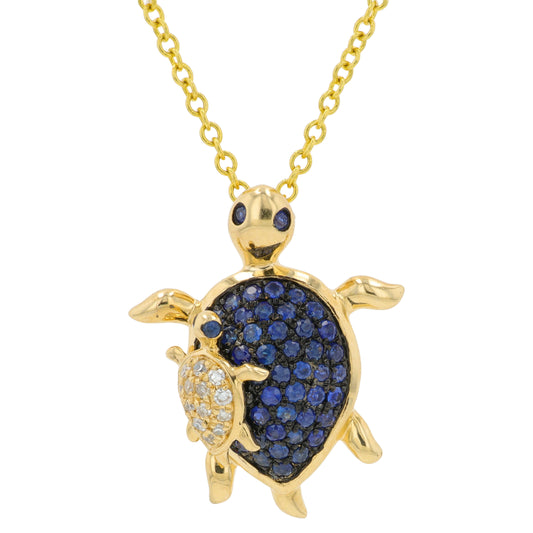 14K YG EFFY .27 CTW Sapphire Sea Turtle Pendant