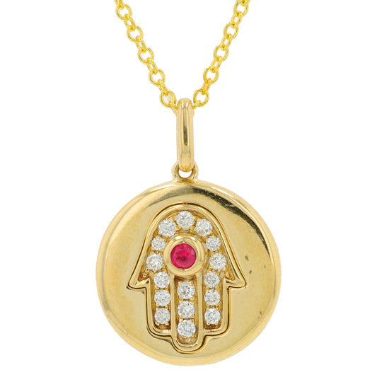 14K YG EFFY .04 CT Ruby Hamsa Pendant
