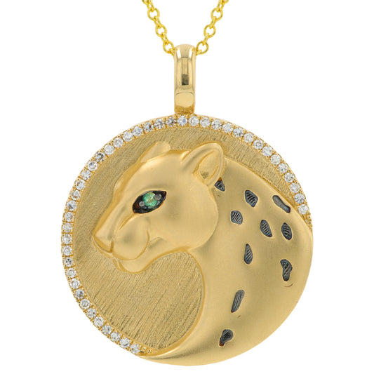 14K EFFY YG 0.17 CTW Diamond Panther Disc Pendant