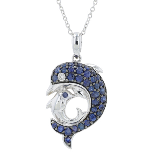 14K WG EFFY 1.10 CT Sapphire Dolphin Pendant