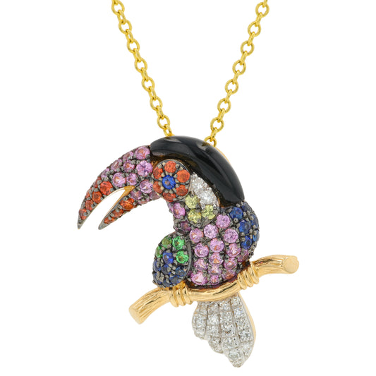 14K EFFY YG 0.67 CTW Multicolor Sapphire Toucan Pendant