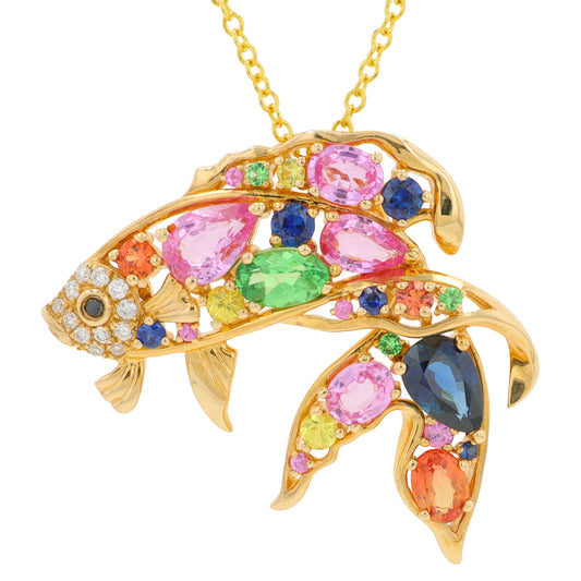 14K YG EFFY 2.55 CT Multicolor Fish Pendant