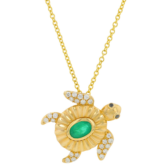 14K YG EFFY 0.43 CT Emerald Turtle Pendant