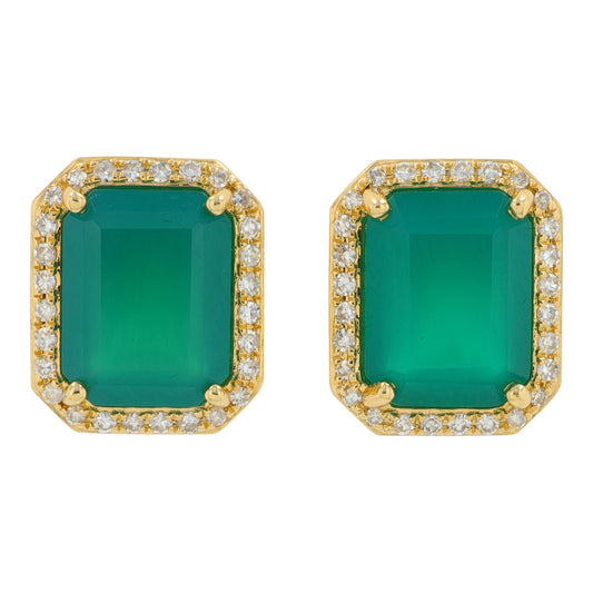 14K YG EFFY 4.80 CT Green Onyx Halo Studs